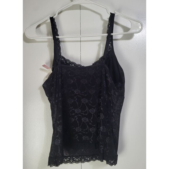 Vassarette Sheer Lace Camisole SZ L/40 Tank Top 17-053 y2k Floral Babydoll Black - Picture 4 of 8